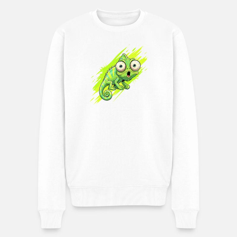 Neon Chamäleon Spritzer - Männer Premium Bio Pullover - Weiß
