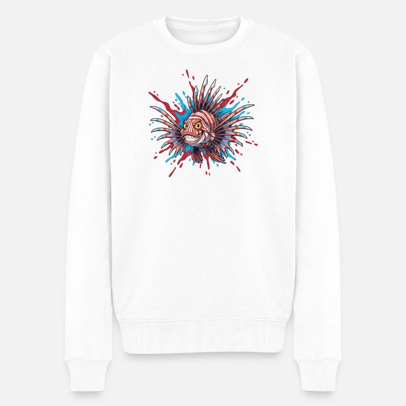 Stachelfisch mit Buntakzent - Männer Premium Bio Pullover - Weiß