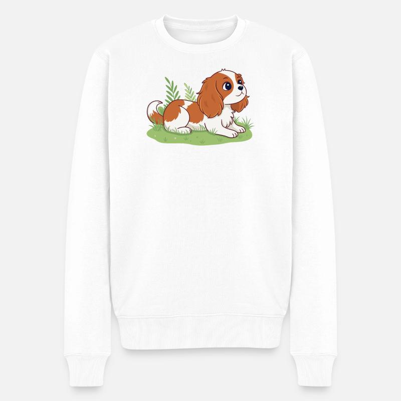 Welpenreiter auf Happy Grass - Männer Premium Bio Pullover - Weiß
