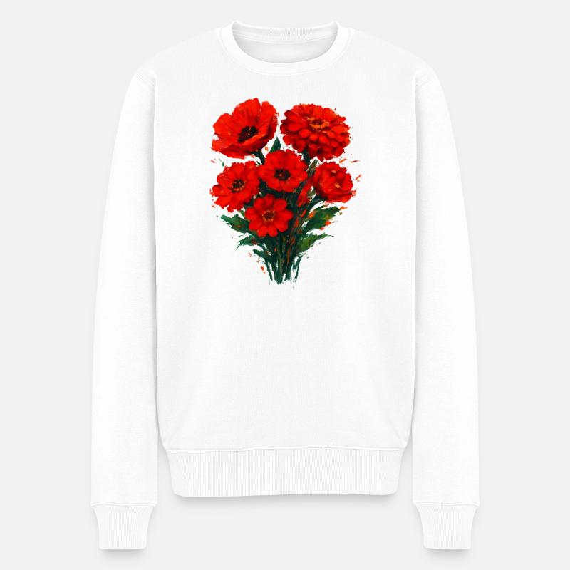 Aquarelle des coquelicots rouges - Pull Premium bio Homme - blanc