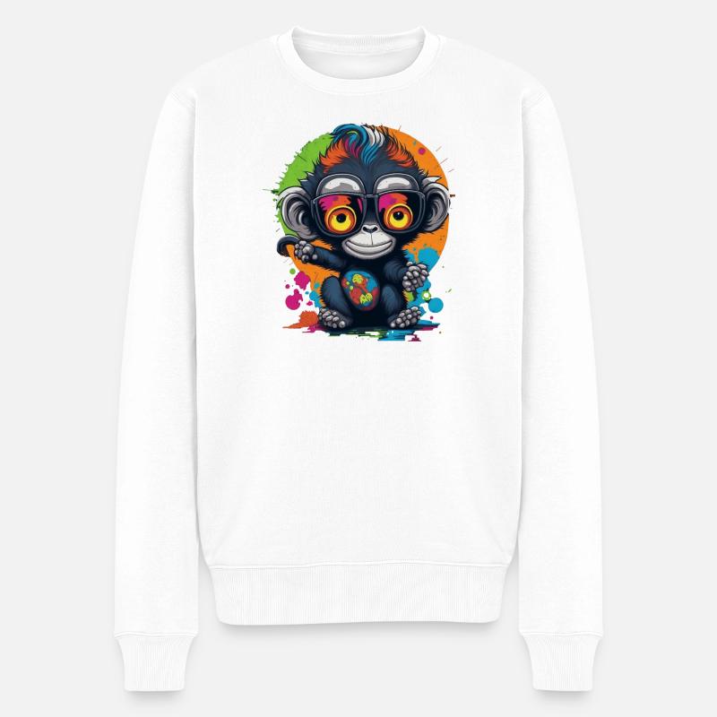 Neon Spectacled Monkey Splash - Monkey - Monkey - Men's Premium Organic Jumper - white