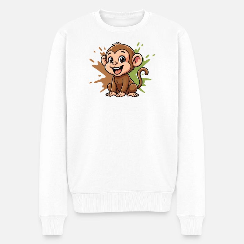 Fröhlicher Affe Cartoon Farbspritzer - Männer Premium Bio Pullover - Weiß