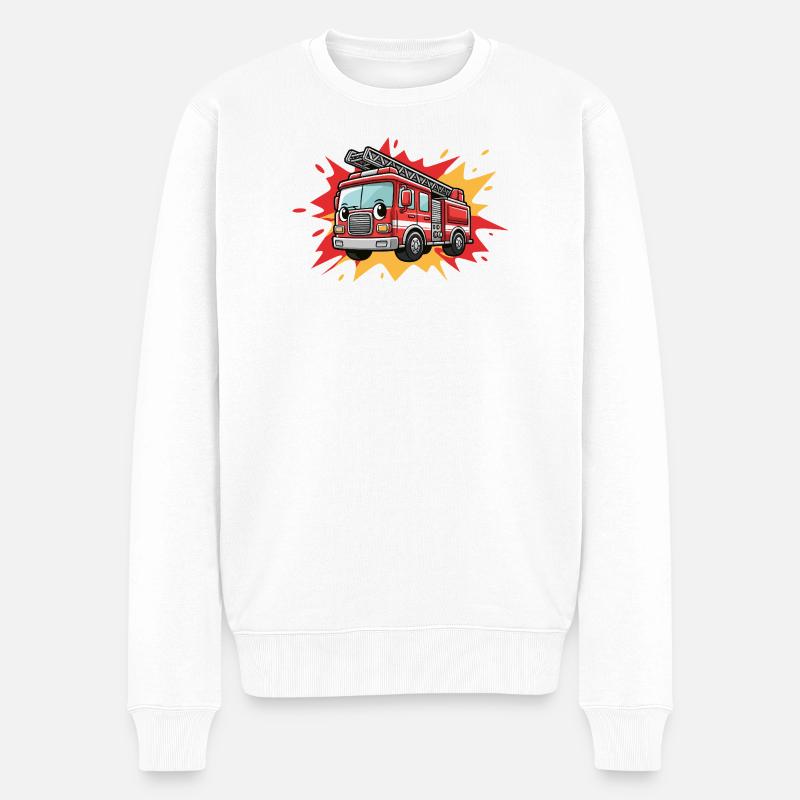 Cartoon-Feuerwehrauto - Männer Premium Bio Pullover - Weiß