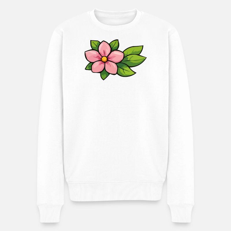 Fleur rose aux feuilles vertes - Pull Premium bio Homme - blanc