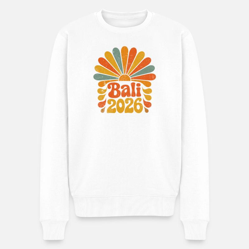 Bali 2026 Retro Sonnenburst - Männer Premium Bio Pullover - Weiß