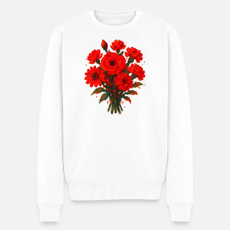 Roter Blumenbouquet Gemälde - Männer Premium Bio Pullover - Weiß
