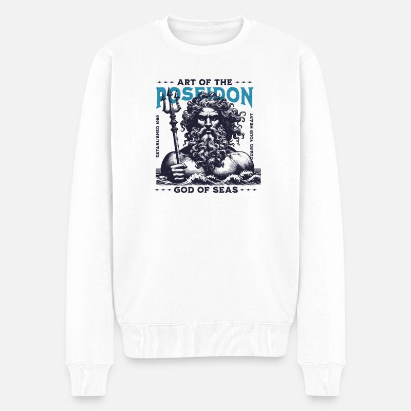 Poséidon Dieu de la mer - Pull Premium bio Homme - blanc
