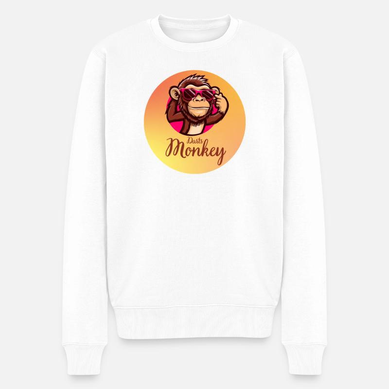 Darts Monkey Brillenmotiv - Männer Premium Bio Pullover - Weiß