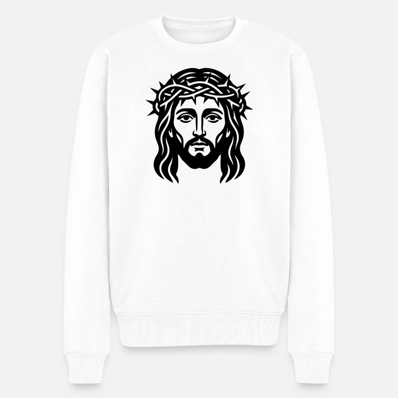 Jesus Christus Kopf - Männer Premium Bio Pullover - Weiß