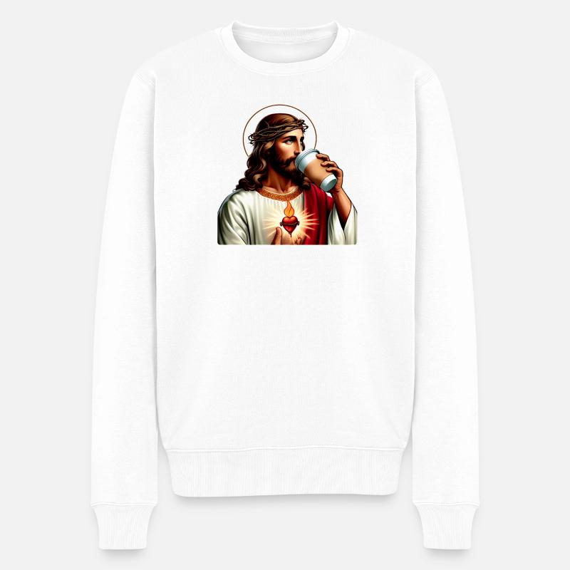 Sacred Heart Moderner Kaffee - Männer Premium Bio Pullover - Weiß