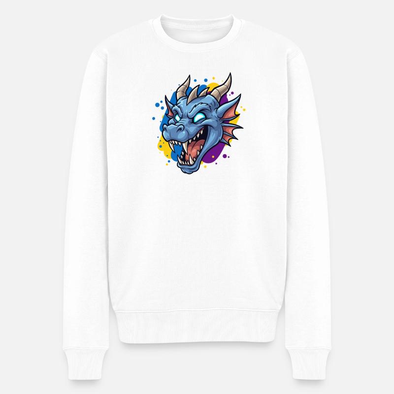 Éclaboussure néon tête de dragon bleue - Pull Premium bio Homme - blanc