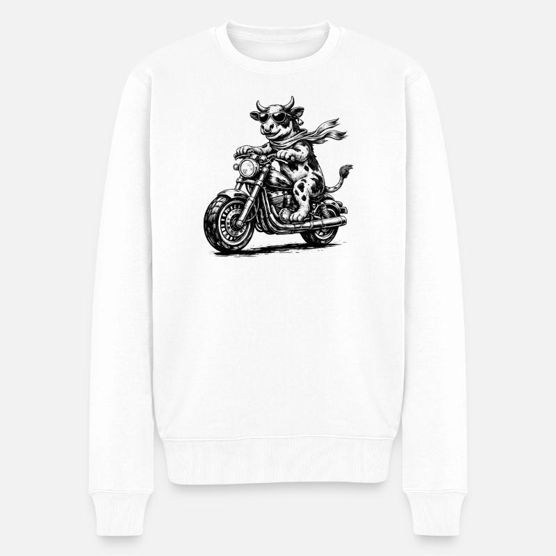 Cow Biker à moto - Pull Premium bio Homme - blanc