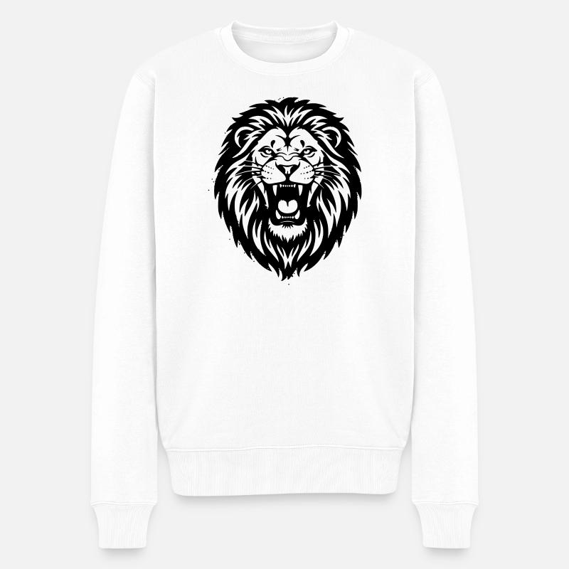 Löwe Kopf brüllend Silhouette - Männer Premium Bio Pullover - Weiß