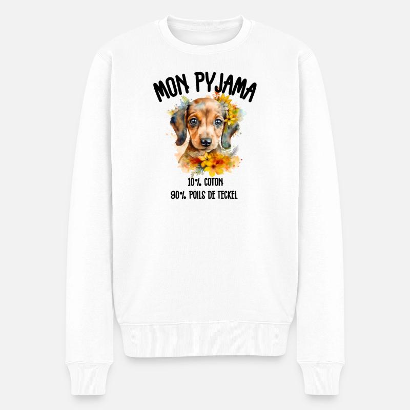 Pyjama Chien Teckel Humour  - Pull Premium bio Homme - blanc