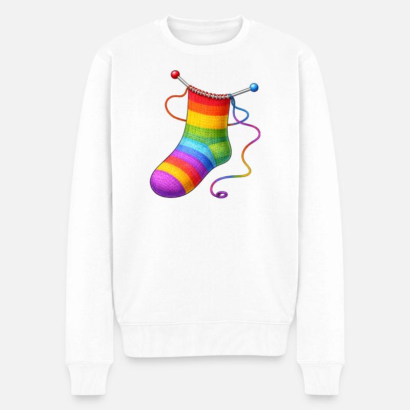 Gestrickte Regenbogen Socke Illustration  - Männer Premium Bio Pullover - Weiß