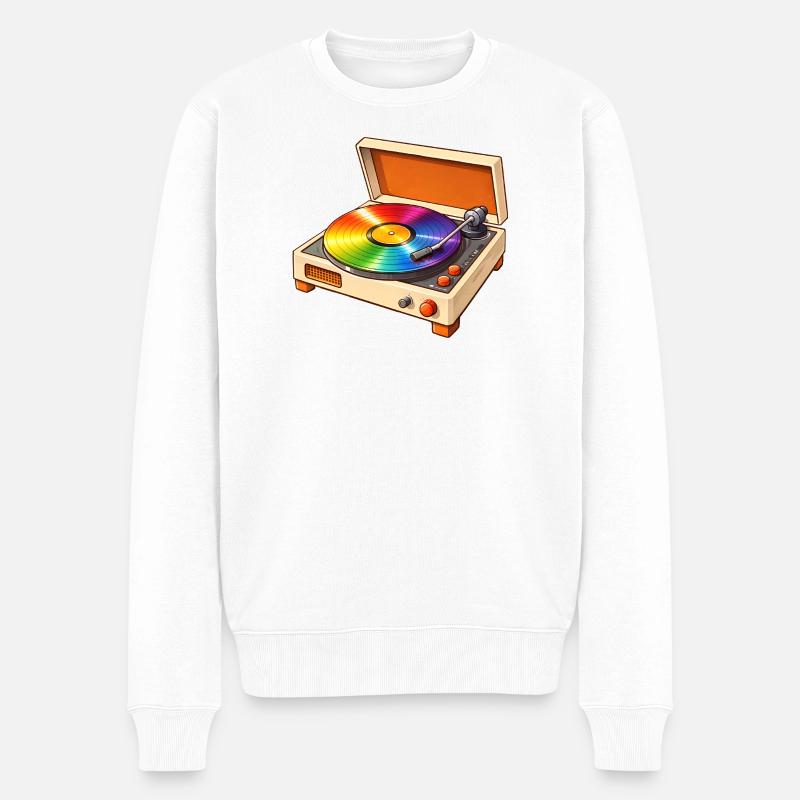 Platine rétro avec disque arc-en-ciel - Pull Premium bio Homme - blanc
