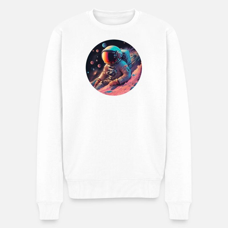 Astronaute dans le cosmos néon - Pull Premium bio Homme - blanc