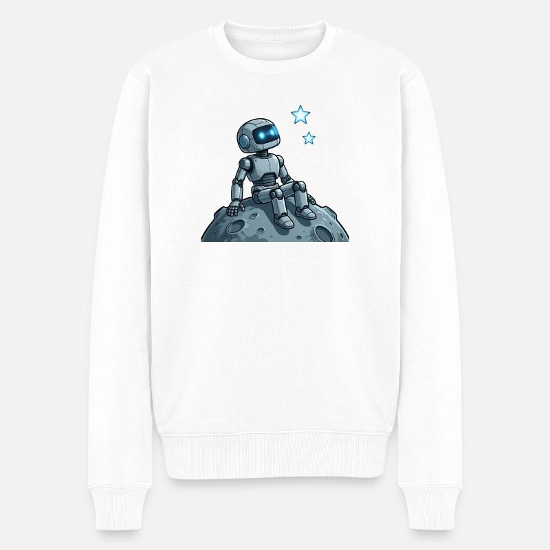 9 Der nachdenkliche Roboter - Männer Premium Bio Pullover - Weiß