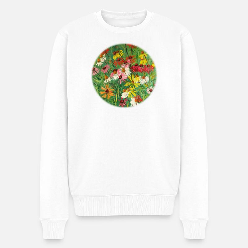 Bunte Echinacea-Wiesen-Malerei - Männer Premium Bio Pullover - Weiß