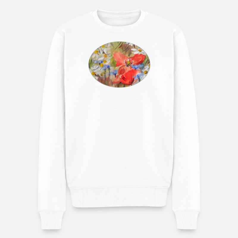 Rote Mohn- und Gänseblümchen-Wiesen-Malerei - Männer Premium Bio Pullover - Weiß