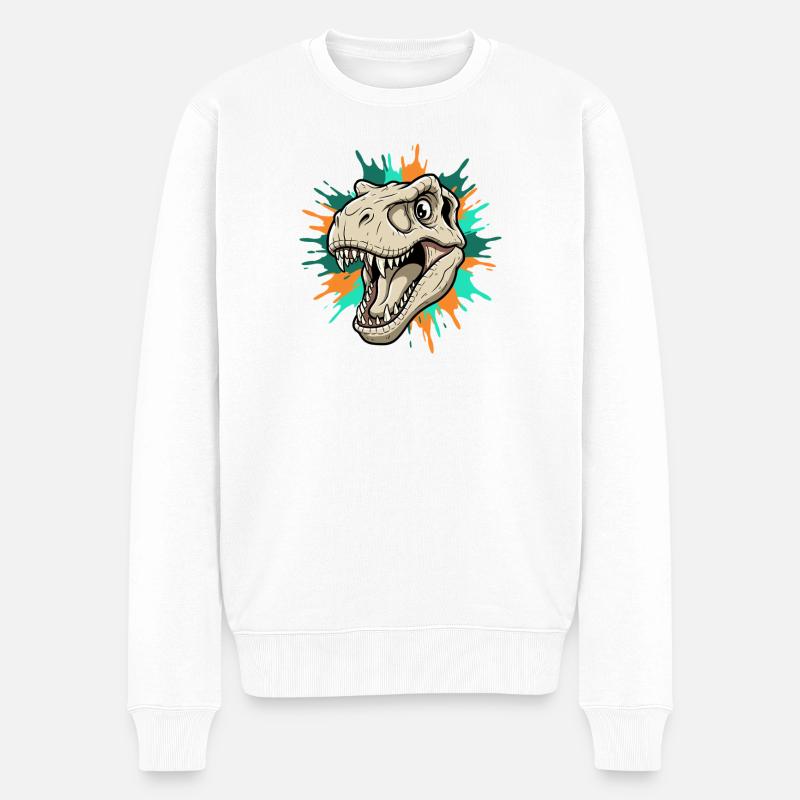 T-Rex Kopf mit Farbspritzern - Männer Premium Bio Pullover - Weiß