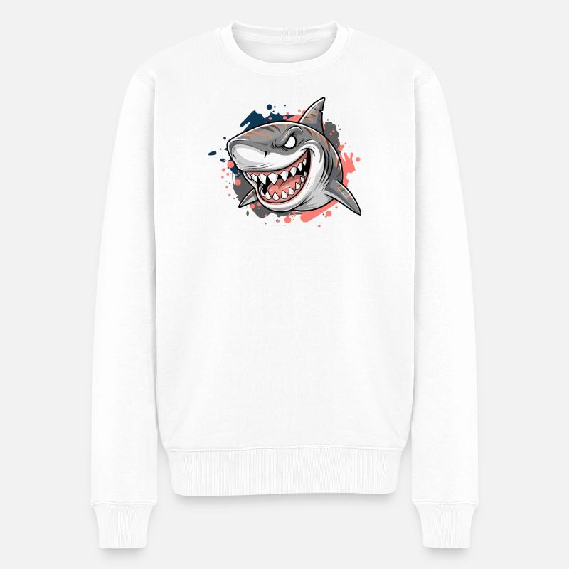 Graffiti de requin en colère - Pull Premium bio Homme - blanc