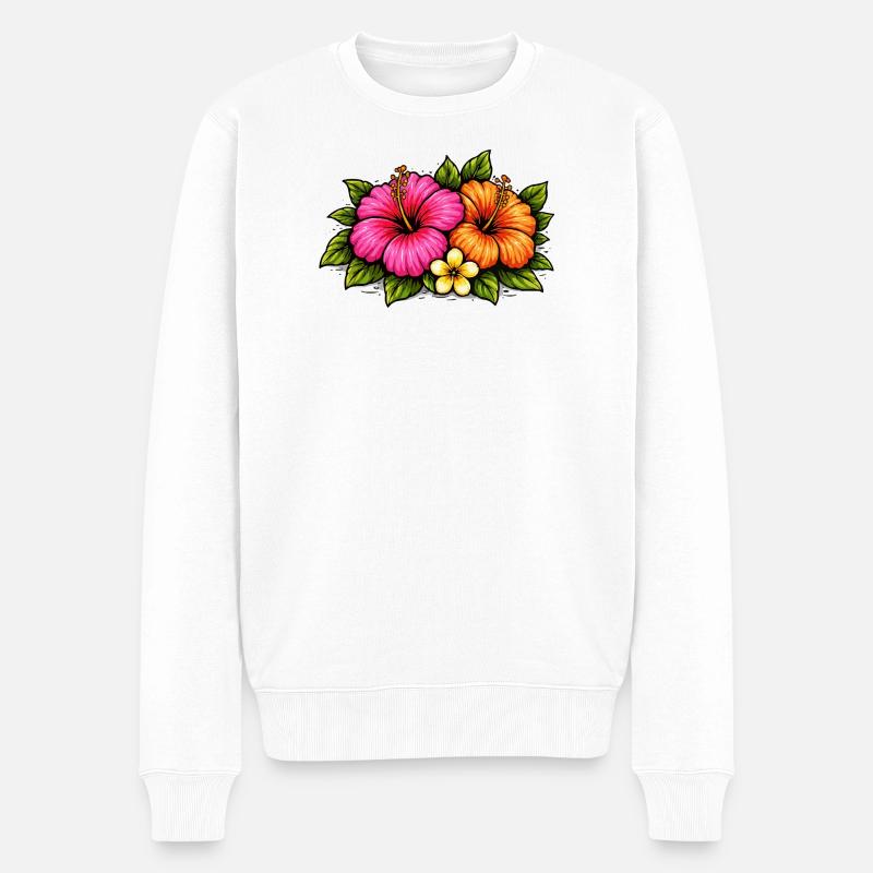 Fleurs tropicales d’hibiscus - Pull Premium bio Homme - blanc