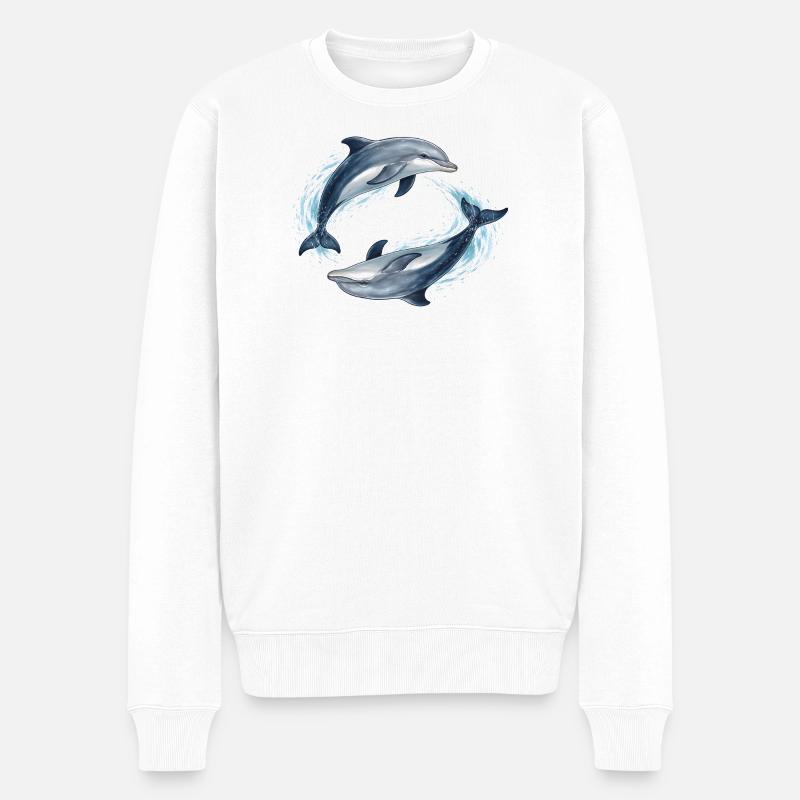 Zwei springende Delfine Illustration - Männer Premium Bio Pullover - Weiß