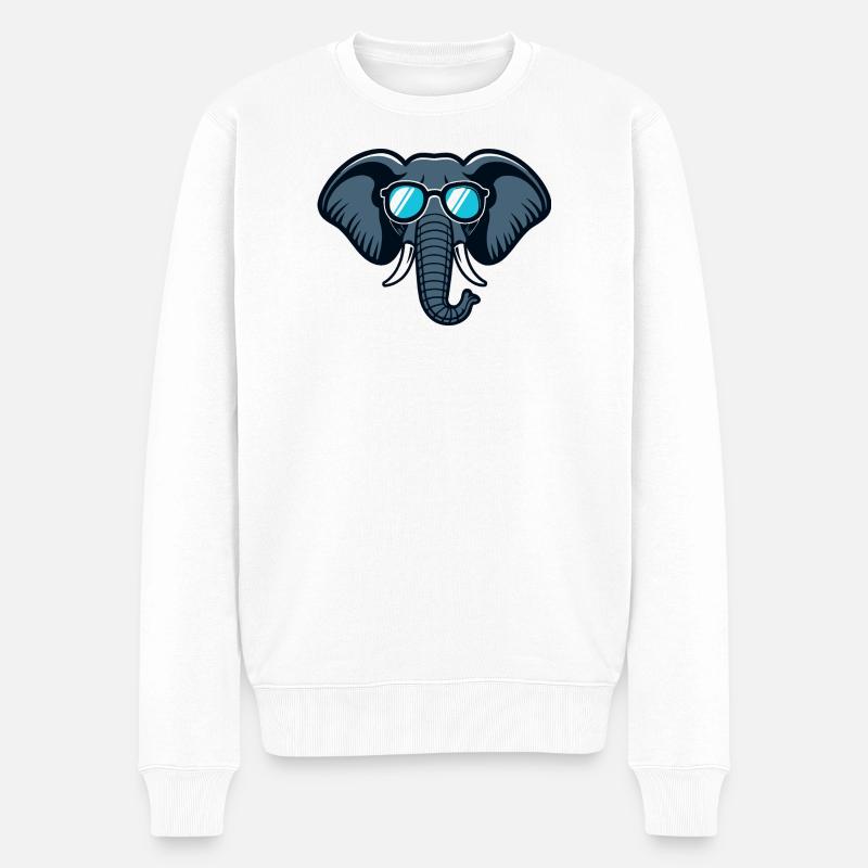 Éléphant lunettes rétro - Pull Premium bio Homme - blanc