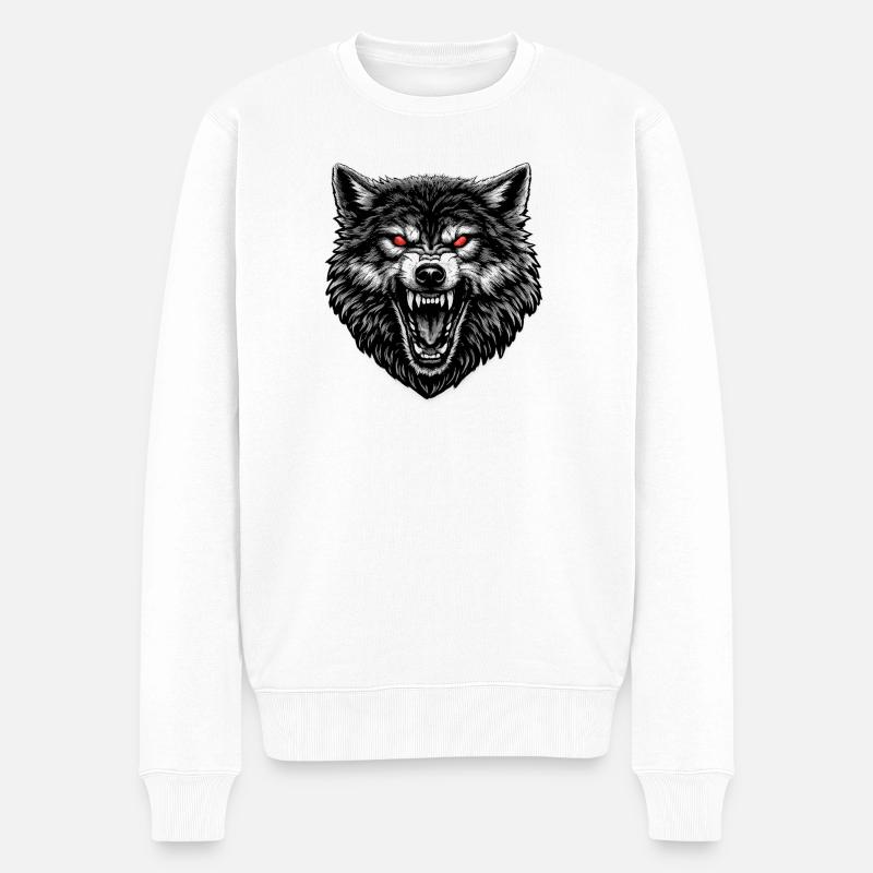 Masque de Loup Regard de Feu - Pull Premium bio Homme - blanc