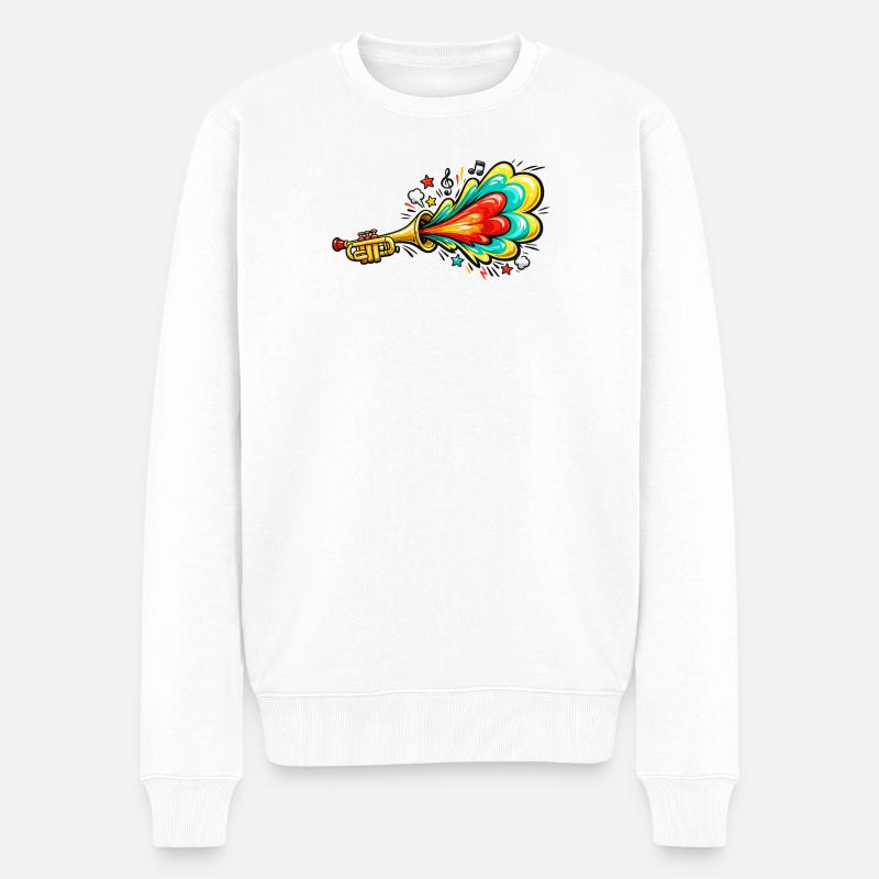 Bunte Trompete Farbexplosion - Männer Premium Bio Pullover - Weiß