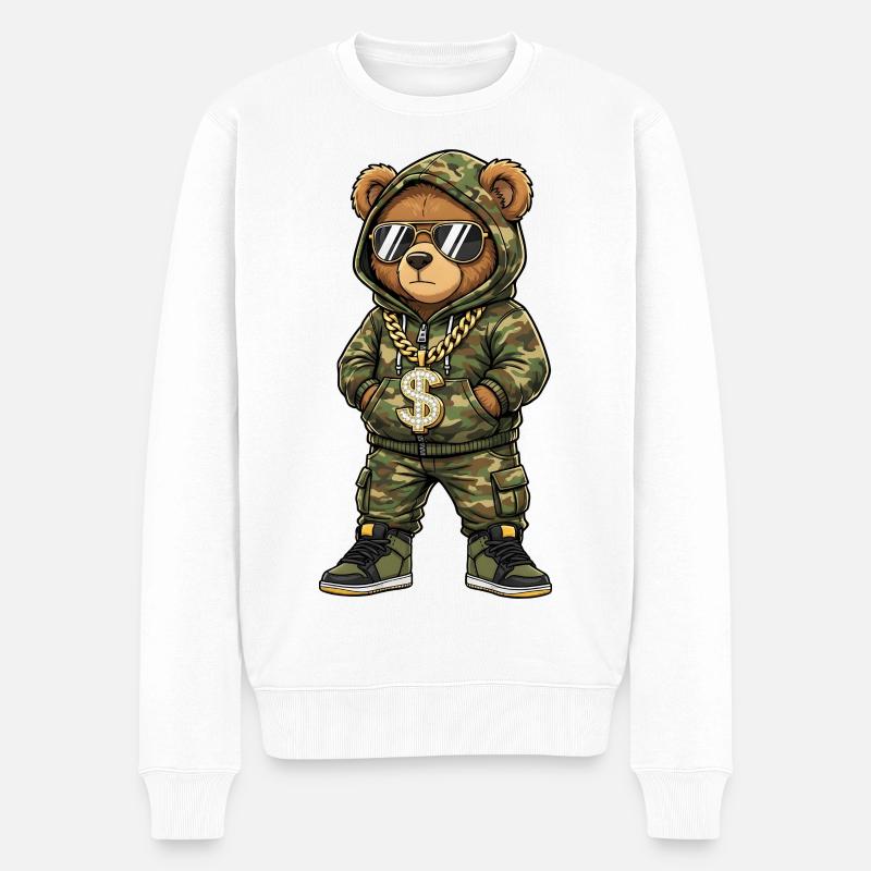 Camo TeddyBär mit Goldkette - Männer Premium Bio Pullover - Weiß