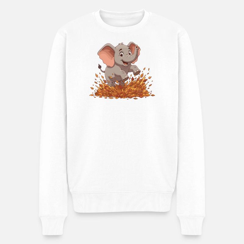 Fröhlicher Elefant im Herbstlaub - Männer Premium Bio Pullover - Weiß