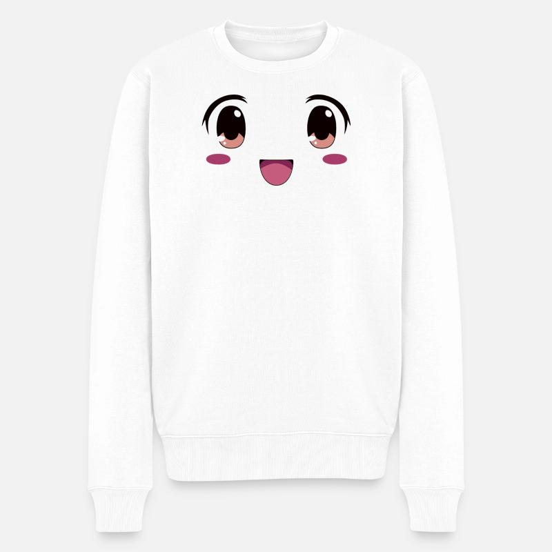 Süßes Gesicht im Kawaii-Manga-Stil - Männer Premium Bio Pullover - Weiß