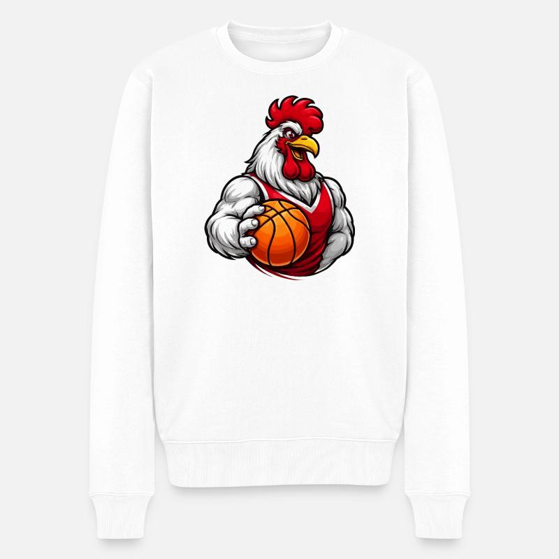Basketball Huhn Mascot - Männer Premium Bio Pullover - Weiß