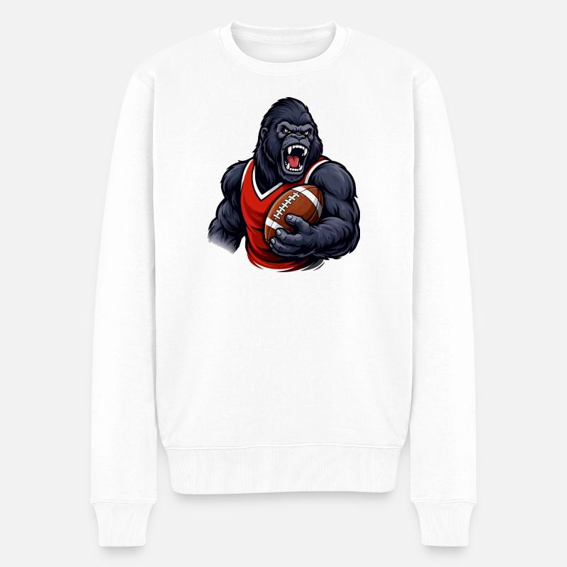 Gorilla mit Football-Jersey - Männer Premium Bio Pullover - Weiß