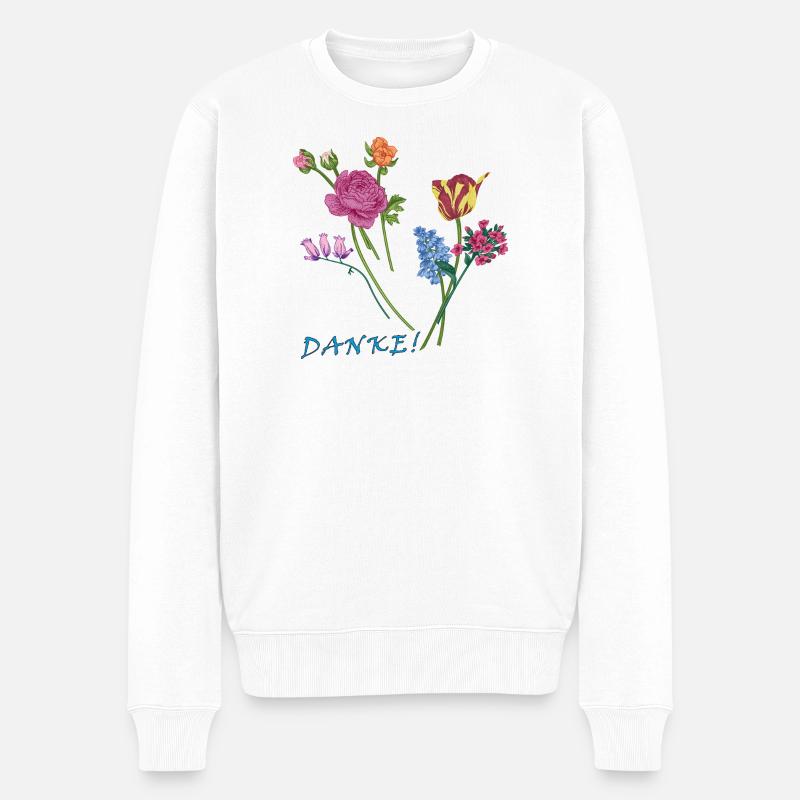 Danke mit einem Blumenstrauß  - Männer Premium Bio Pullover - Weiß