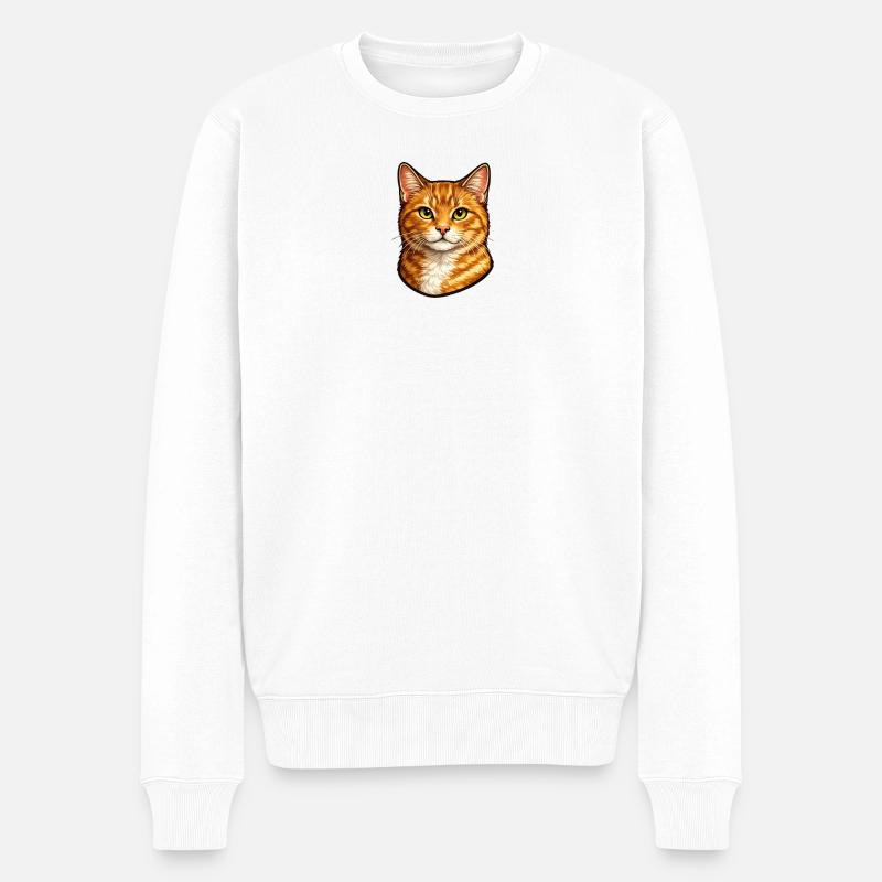 Orangene Katzenkopf Illustration - Männer Premium Bio Pullover - Weiß