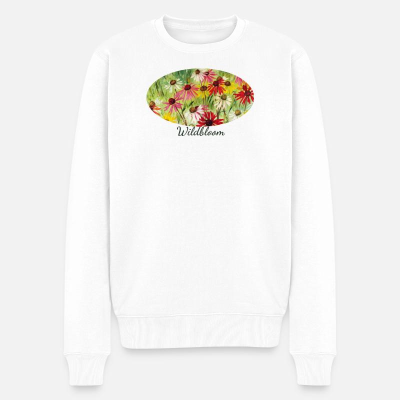 Wildblüte – Buntes Echinacea-Wiesenfragment - Männer Premium Bio Pullover - Weiß