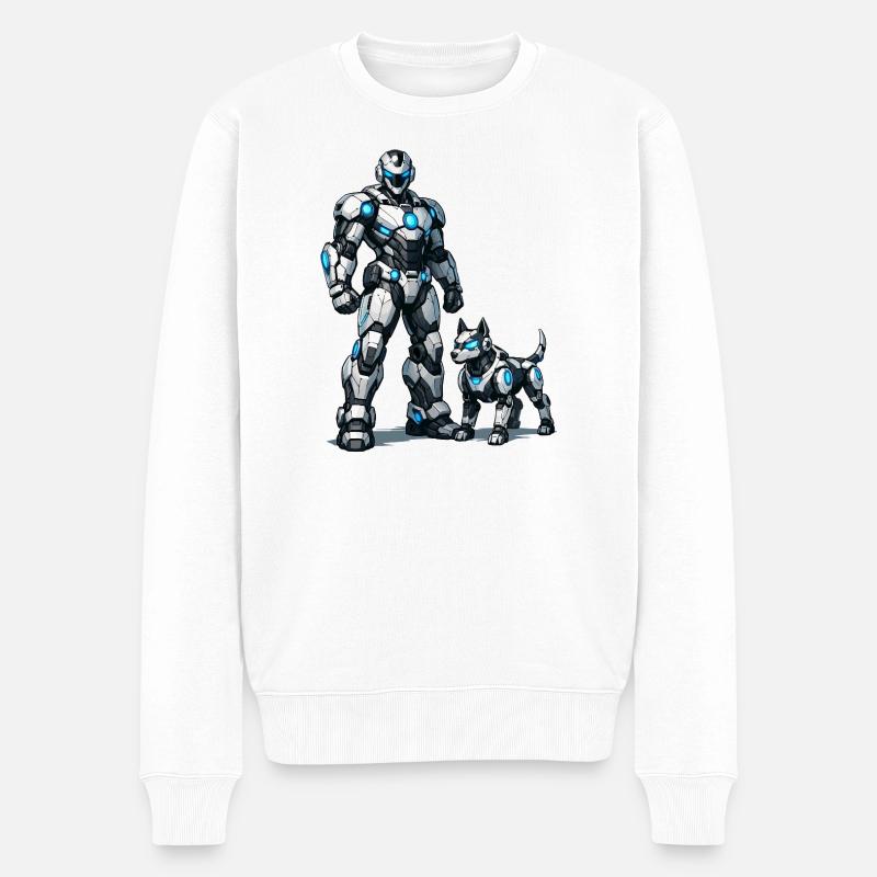 Kampfroboter Duo: Metallische Begleiter - Männer Premium Bio Pullover - Weiß