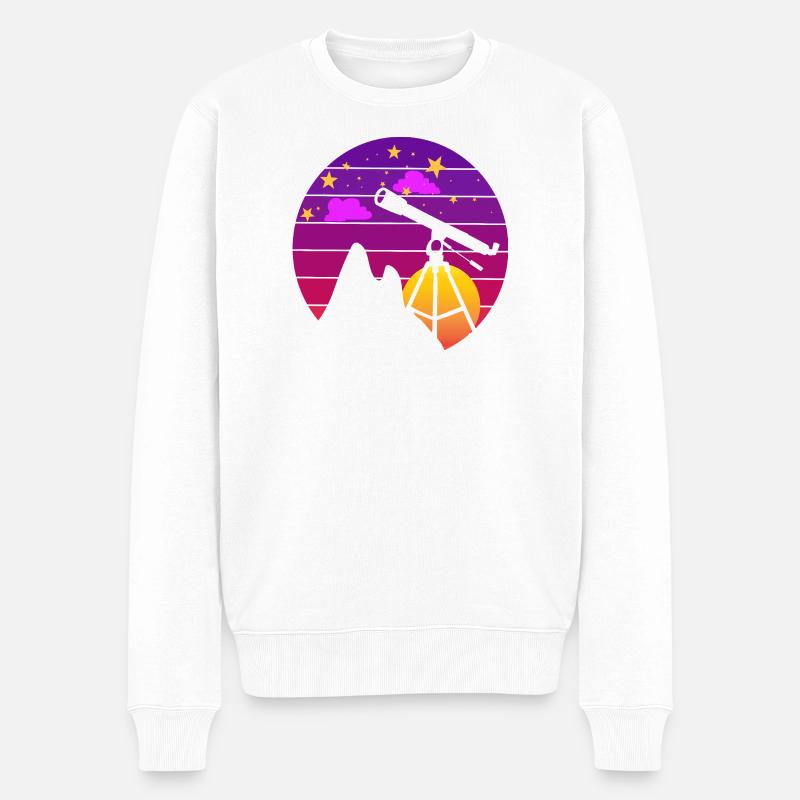 Retro Astronomie Teleskop Sonnenuntergang - Männer Premium Bio Pullover - Weiß