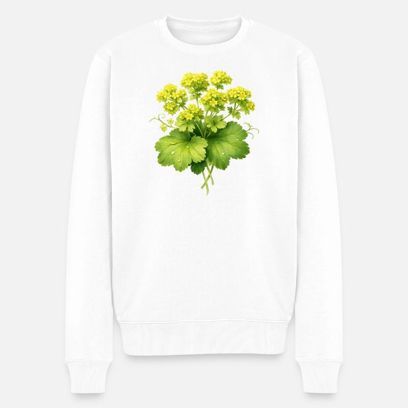 Frauenmantel Pflanze mit Blüten  - Männer Premium Bio Pullover - Weiß