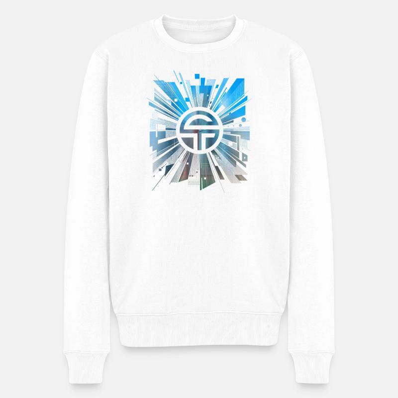 Blaues geometrisches Astrallogo - Männer Premium Bio Pullover - Weiß