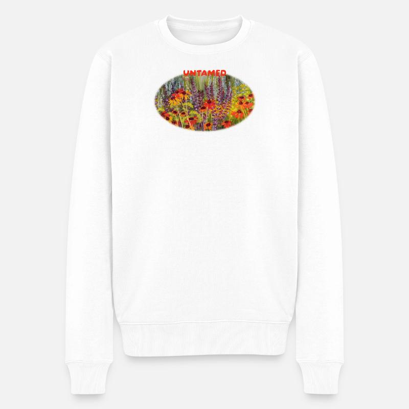Ungezähmte – Lebendige Echinacea-Wildblumenwiese - Männer Premium Bio Pullover - Weiß