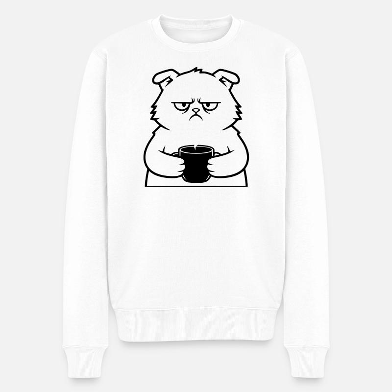 Böse Katze Kaffee Outline - Männer Premium Bio Pullover - Weiß
