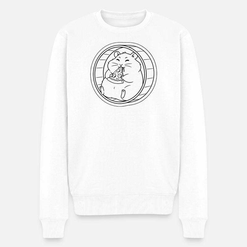 Hamster Laufrad Pizza Outline - Männer Premium Bio Pullover - Weiß