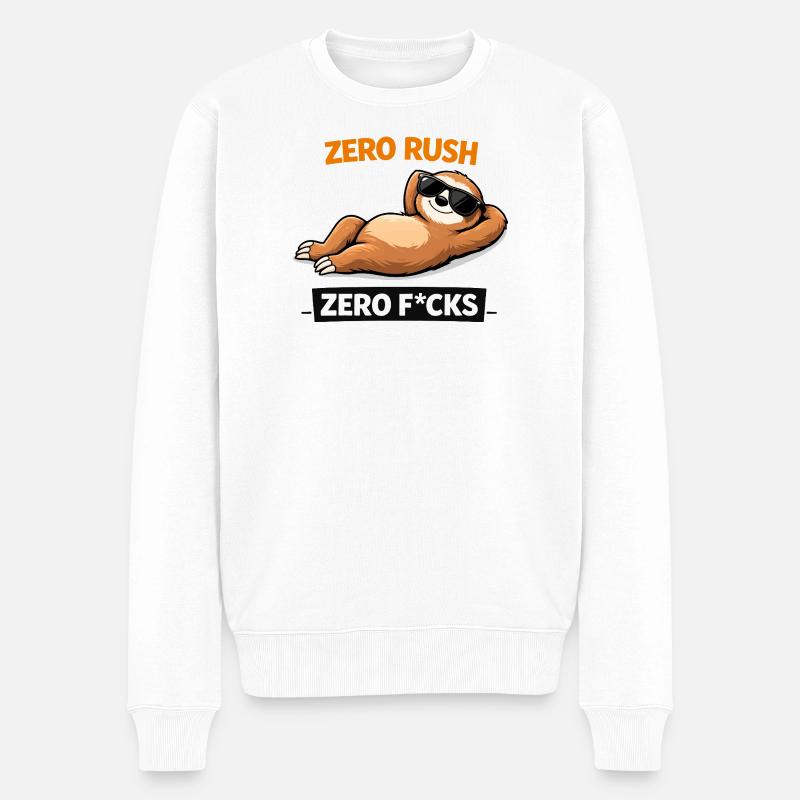 Zero Rush Sloth Chill Slogan - Männer Premium Bio Pullover - Weiß