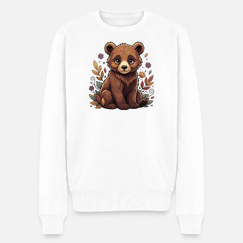 Kleines Bärenbaby im Herbstwald - Männer Premium Bio Pullover - Weiß