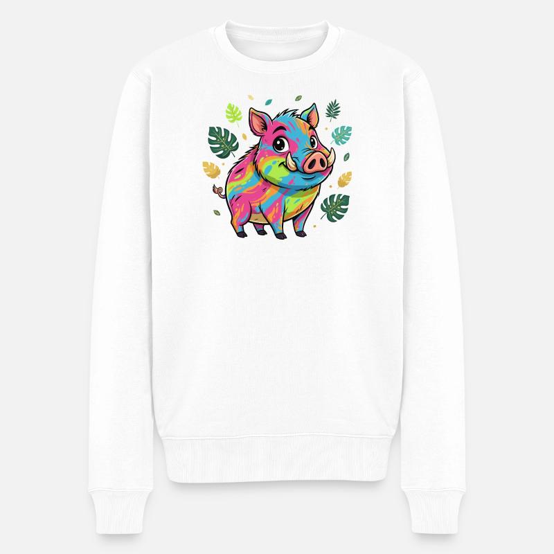 Cochon arc-en-ciel aux feuilles d’automne - Pull Premium bio Homme - blanc