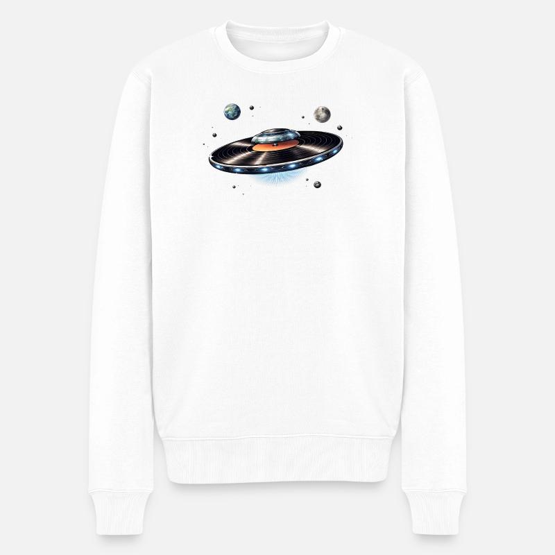 OVNI tiré d’un disque vinyle dans l’espace - Pull Premium bio Homme - blanc